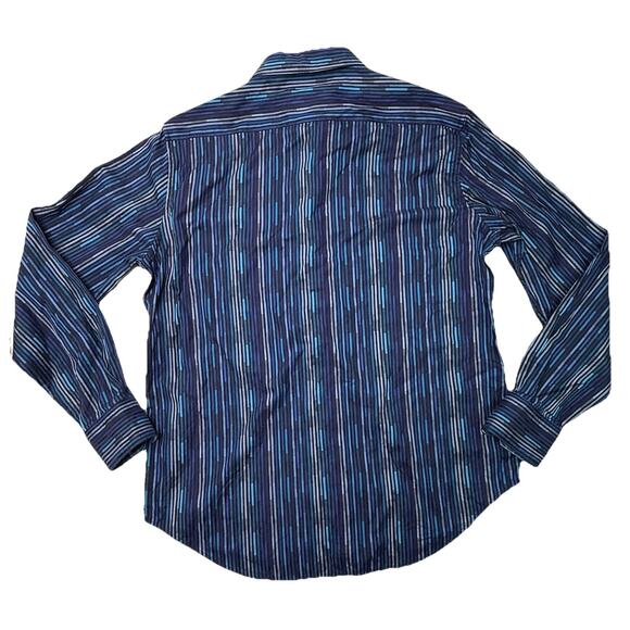 Robert Graham L Button Down Shirt Long Sleeve Blue Striped Flip Cuff Classic Fit - Picture 2 of 11